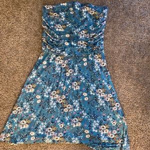 Strapless floral dress.